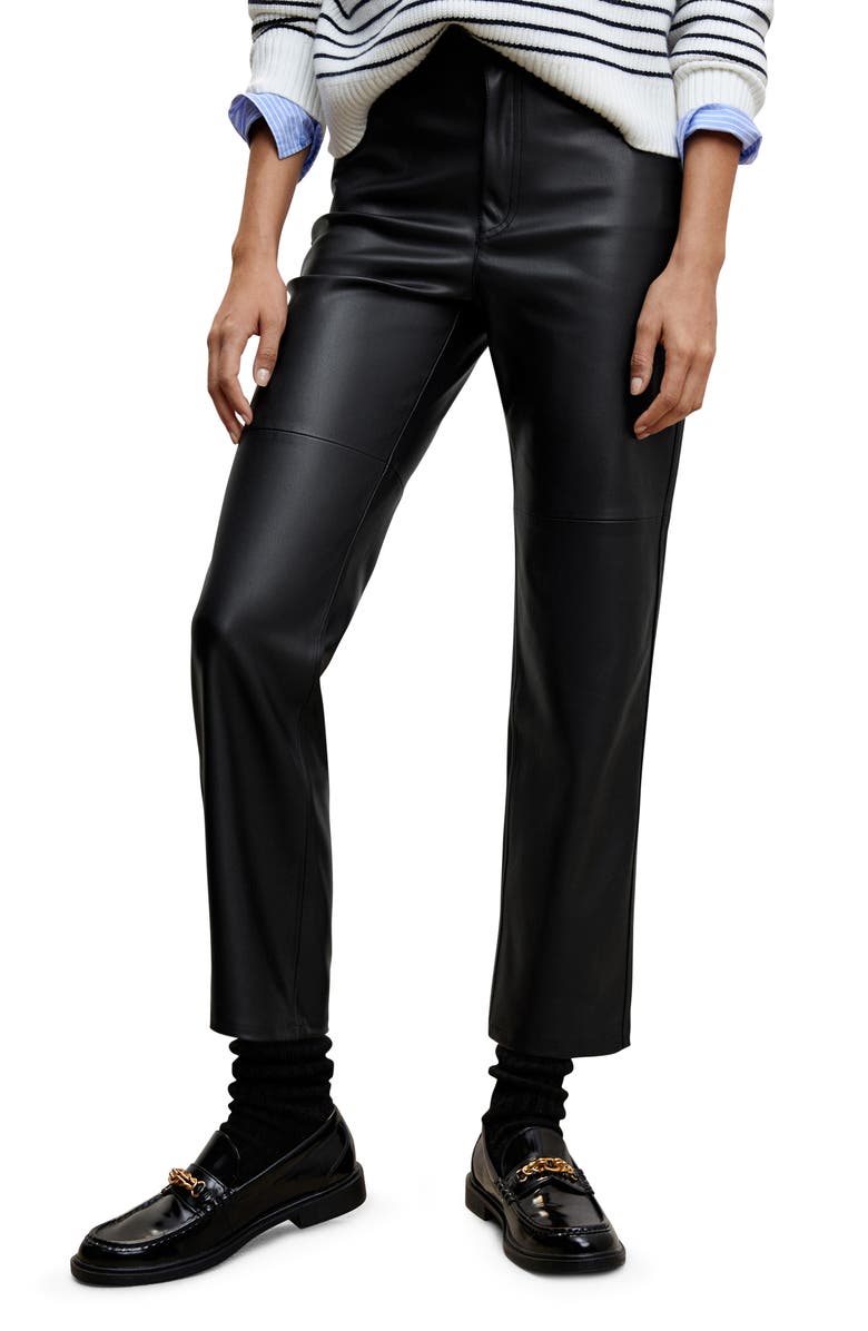 MANGO Faux Leather Straight Leg Pants, Main, color,