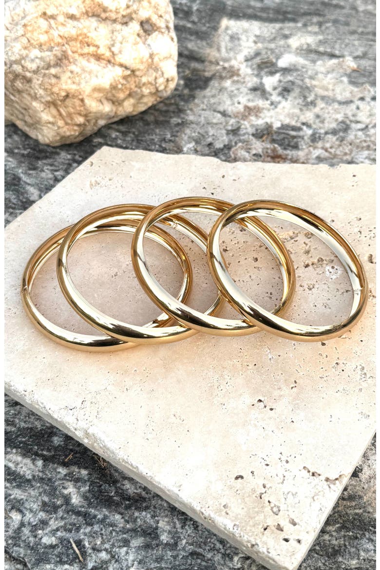 Set of 4 Domed Bangle Bracelets, Alternate, color, GOLD