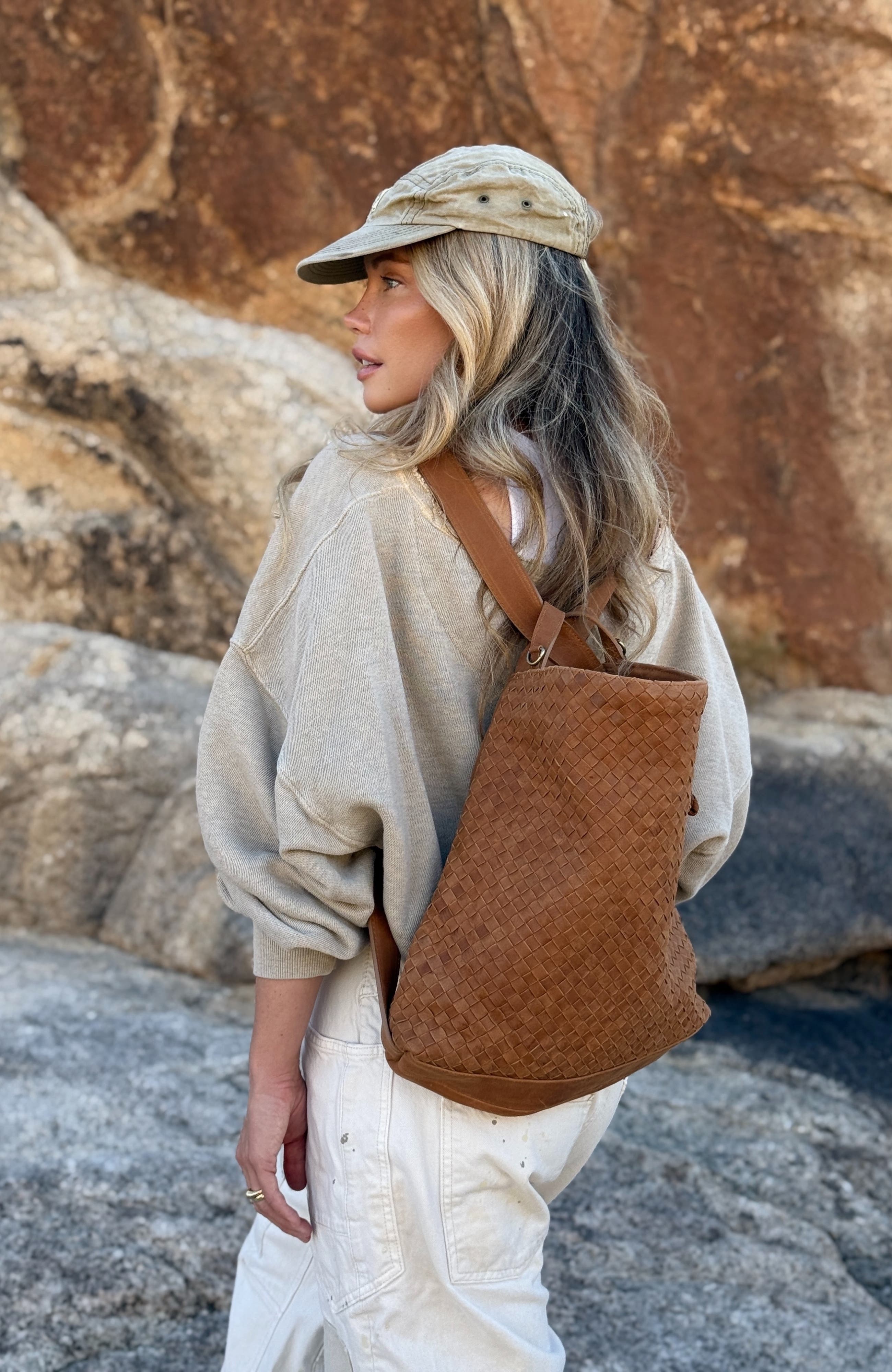 Woven Convertible Leather Tote to Backpack, Alternate, color, Saddle (light)