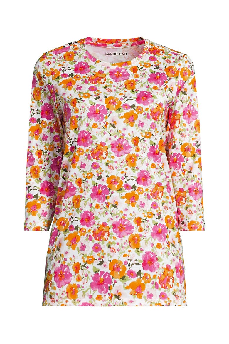 3/4 Sleeve Cotton Supima Tunic, Alternate, color, White Multi Painted Blooms