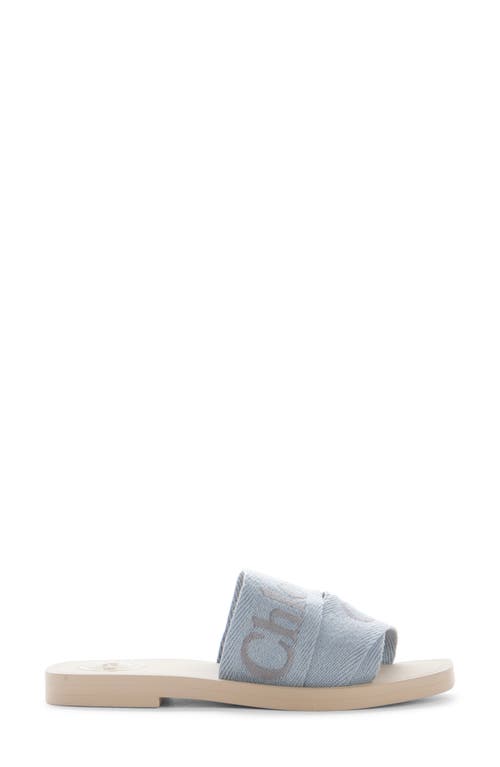 Chloé Womens Chloe Woody Logo-embroidered Linen Mules In Pearl Blue