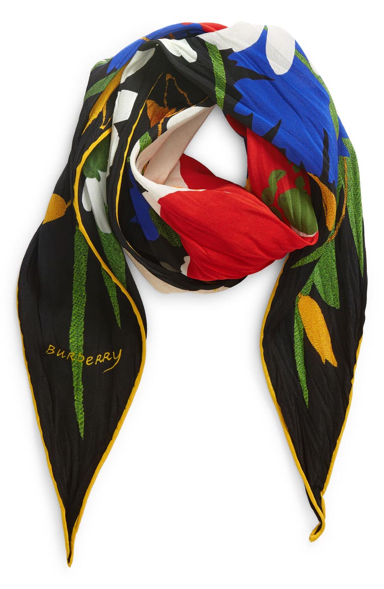 Burberry Floral Print Silk Diamond Scarf, Alternate, color, 