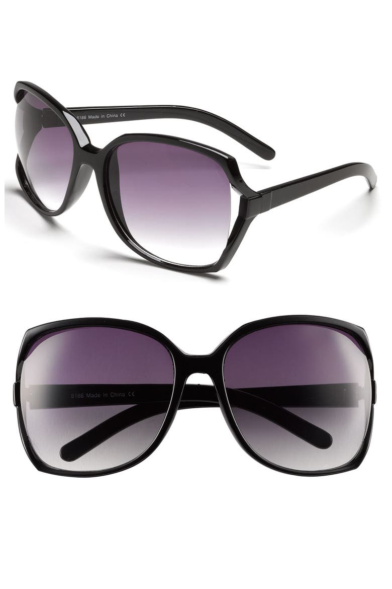 'Nicole' Oversized Frame Sunglasses, Main, color, BLACK