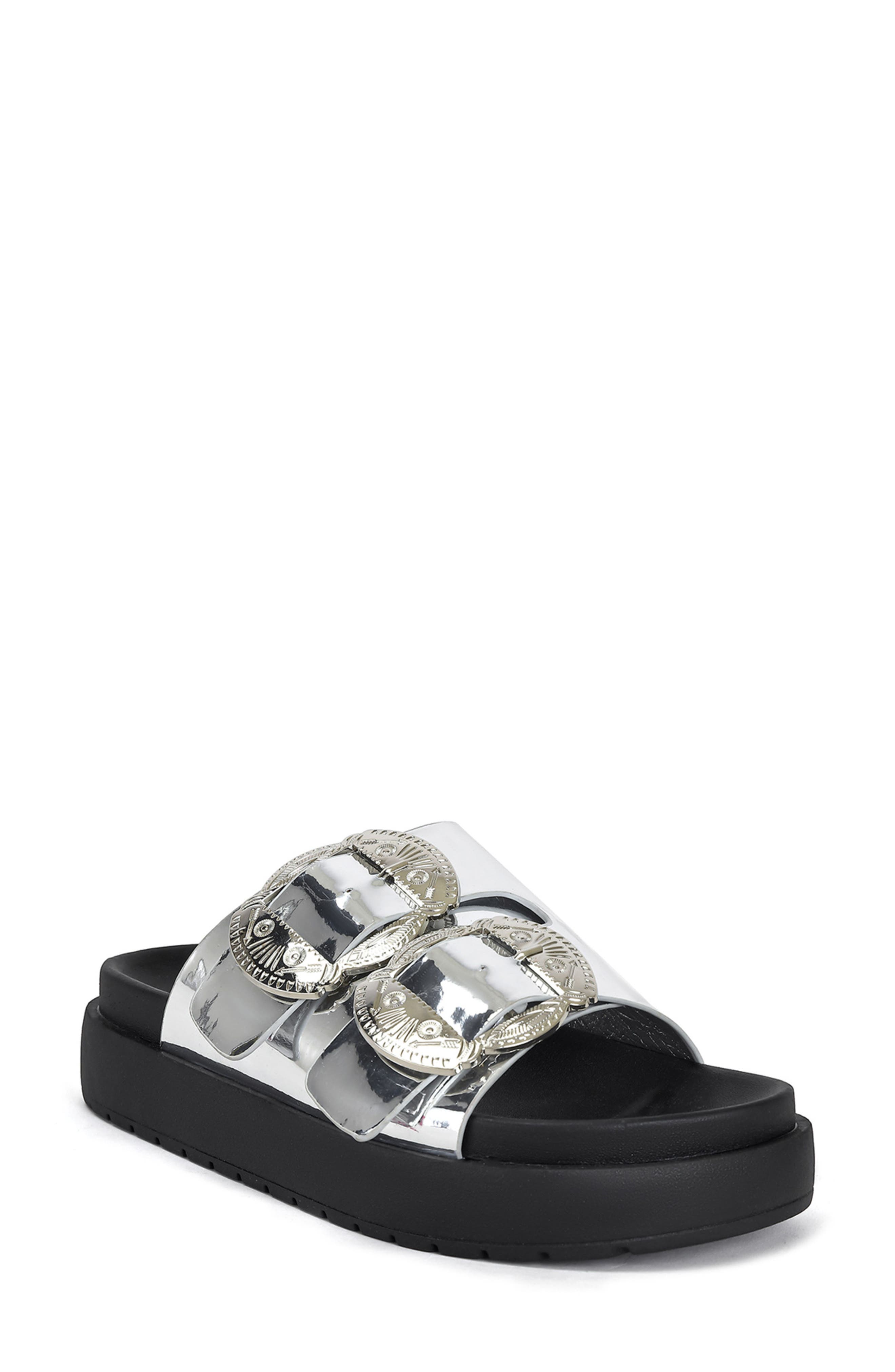 Chantaye Metallic Slide Sandal, Main, color, SILVER