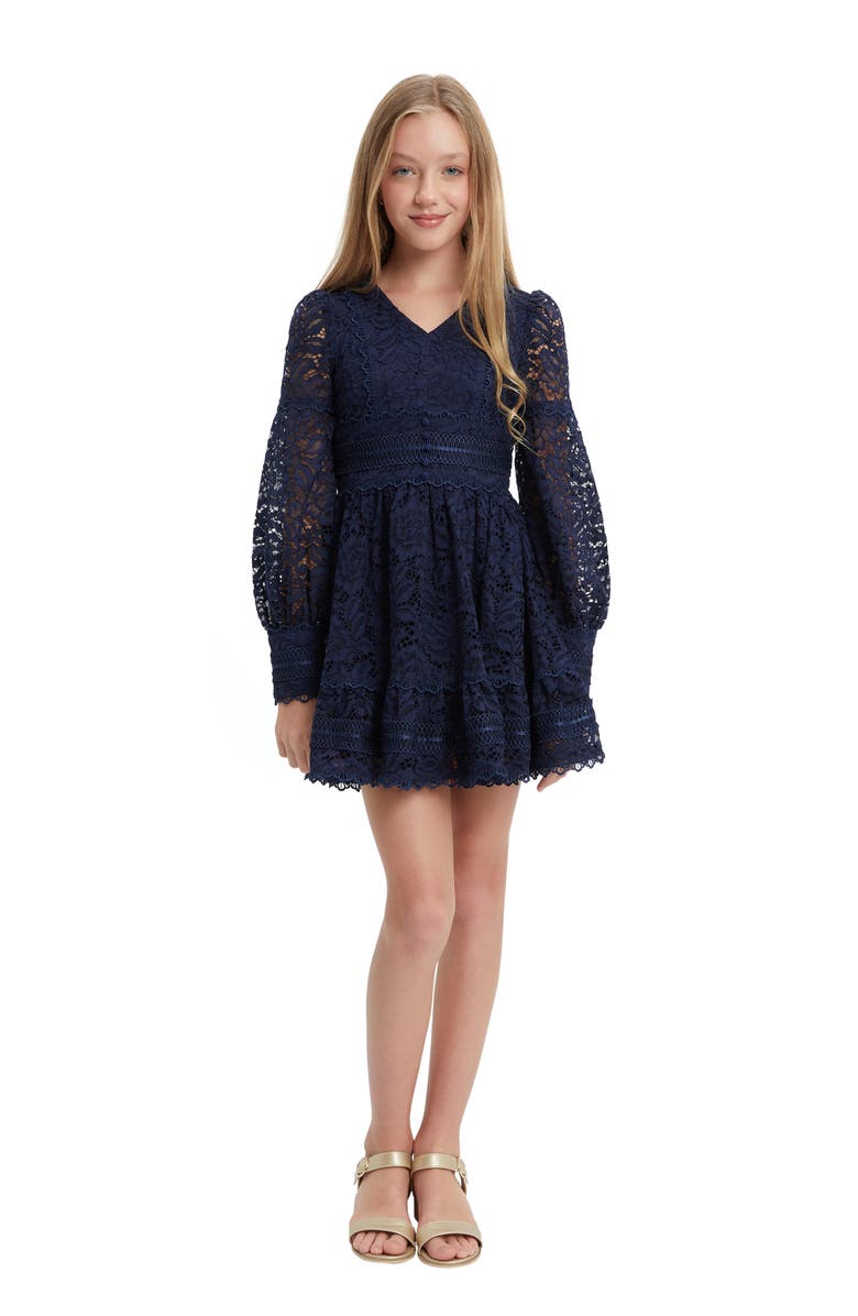 Bardot Junior Kids' Venice Long Sleeve Lace Party Dress, Main, color, 