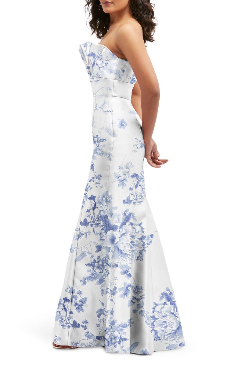 Alfred Sung Floral Ruffle Strapless Trumpet Gown, Alternate, color, Cottage Rose-Larkspur Print