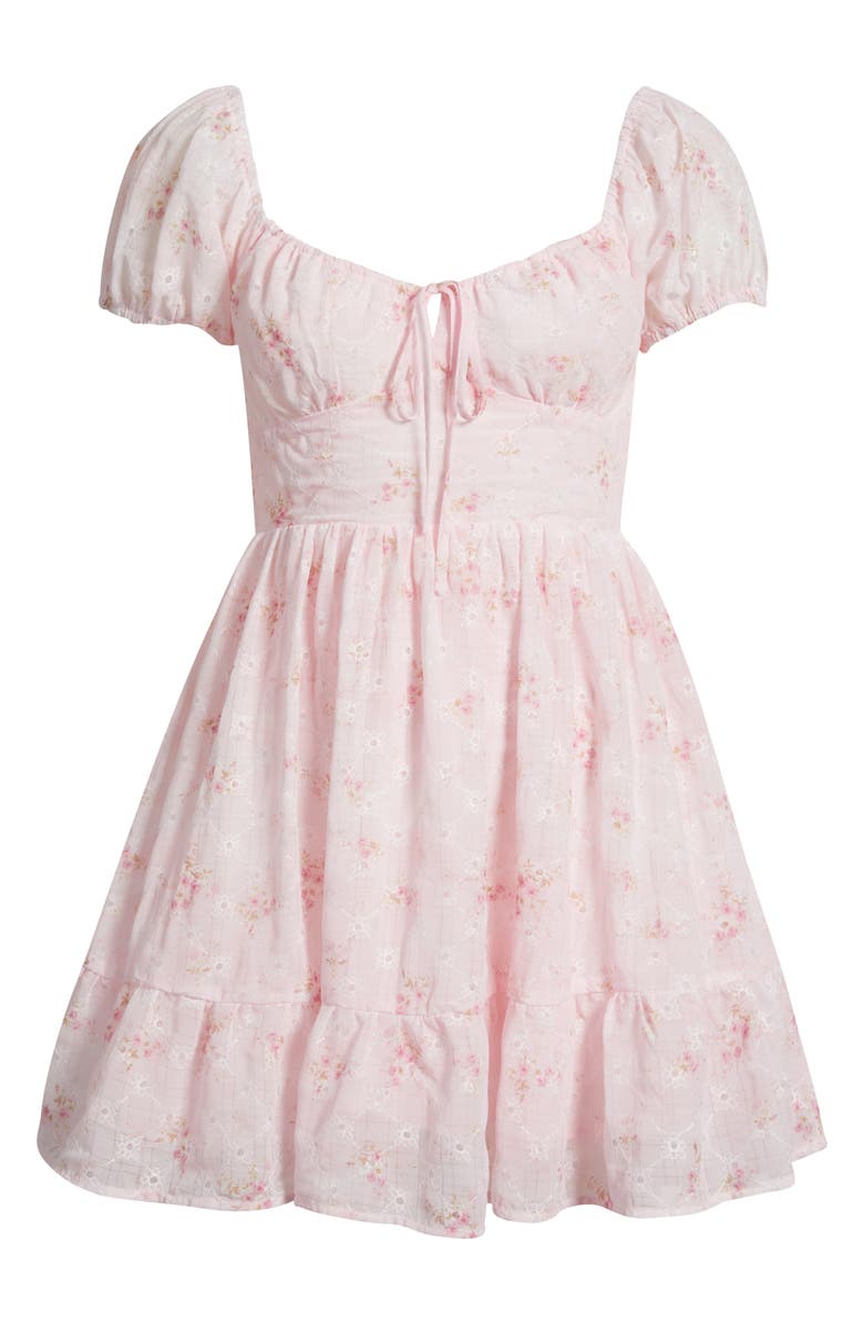 All in Favor Embroidered Sweetheart Neck Minidress, Alternate, color, Pink Ditsy