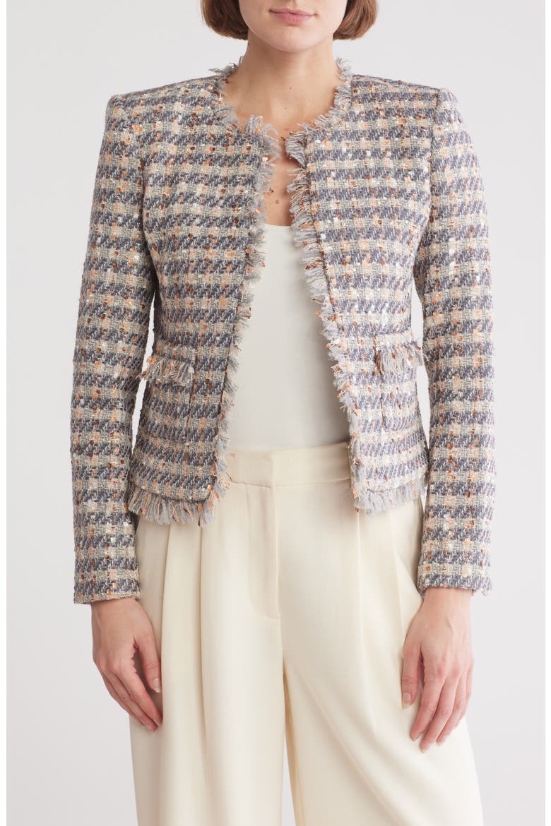 Angelina Tweed Blazer, Main, color, GREY/ ECRU/ GOLD
