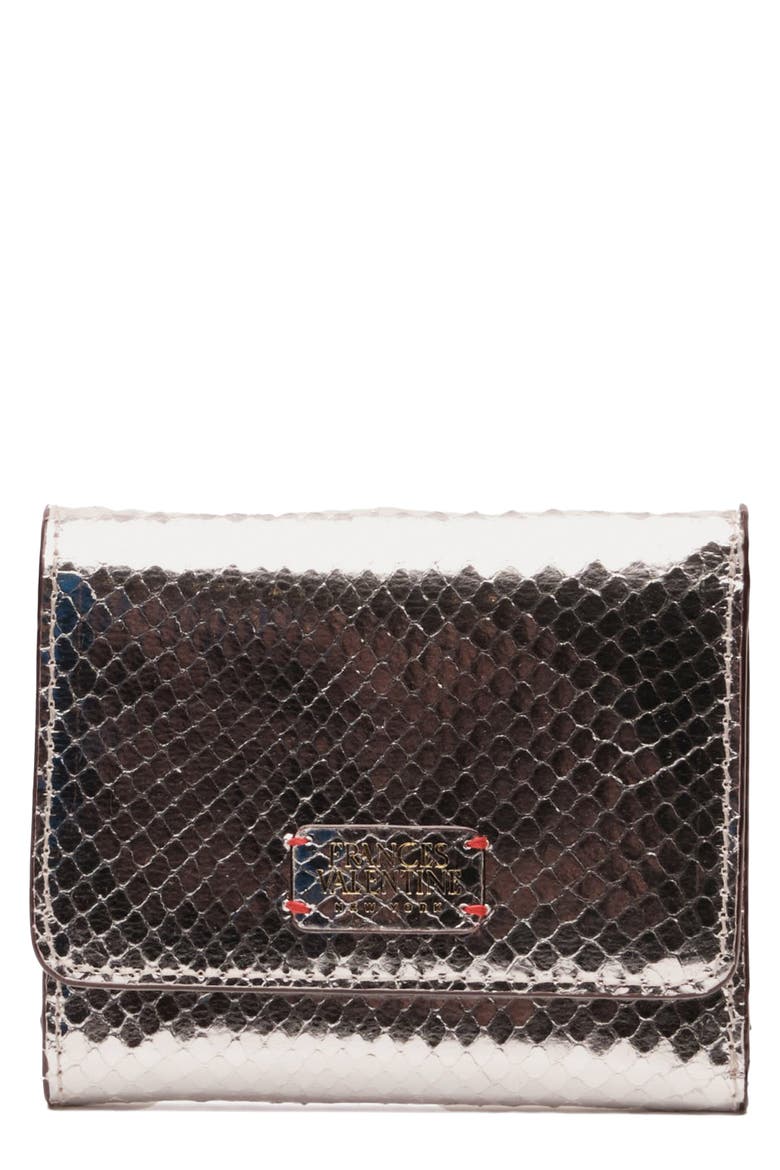Perfect Snakeskin Embossed Metallic Leather Trifold Wallet, Main, color, SILVER