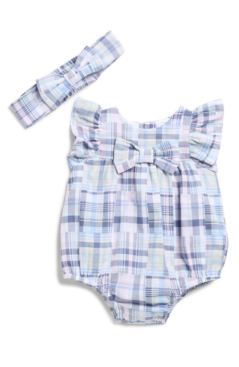 Little Me Newport Madras Bubble Bodysuit & Headband Set, Main, color, 