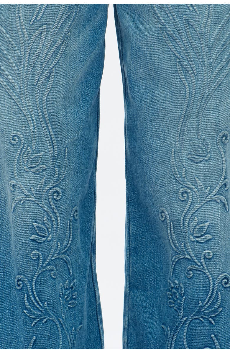 Bayeas High Waist Embroidered Detail Wide Leg Jeans, Alternate, color, Medium Blue