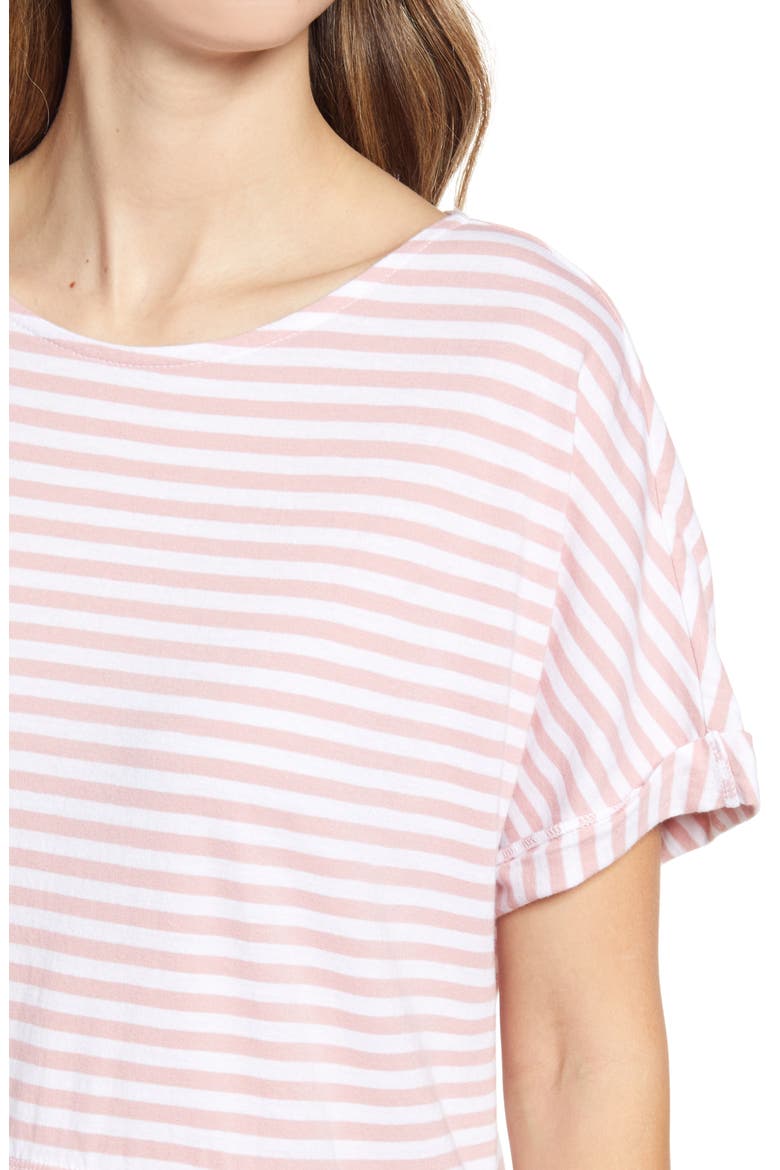 Floaty Peplum Jersey Top, Alternate, color, WHITE- PINK STRIPE