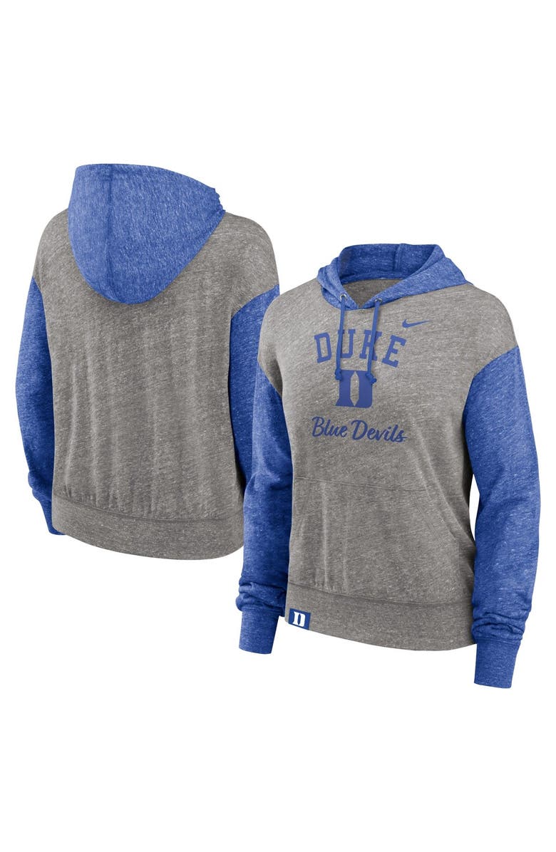Nike Women's Nike Heather Gray/Royal Duke Blue Devils Blitz Color Block Legacy Pullover Hoodie, Alternate, color, Heather Gray