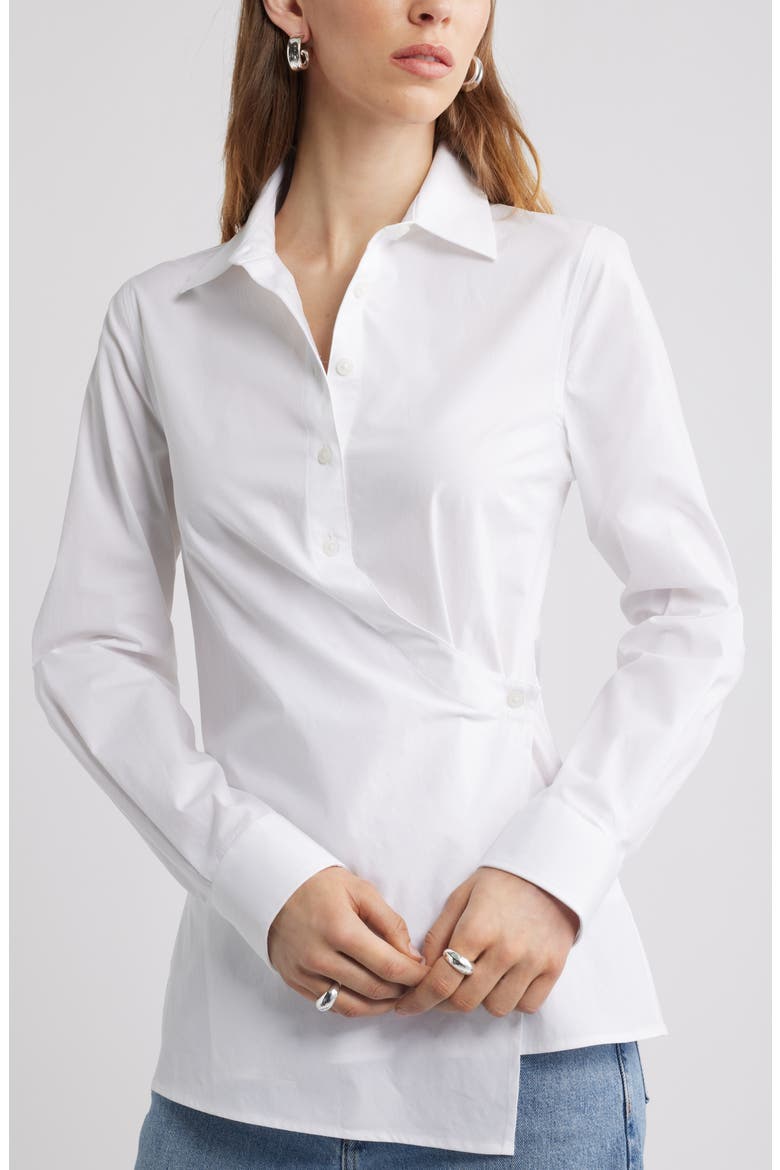Long Sleeve Wrap Button-Up Shirt, Alternate, color, WHITE
