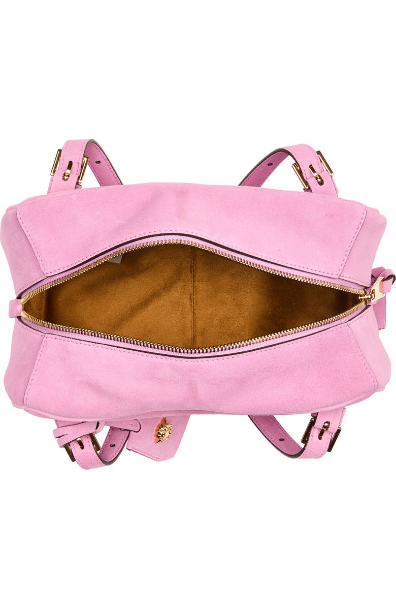 Versace Logo East/West Suede Shoulder Bag, Alternate, color, Dusty Mauve Gold