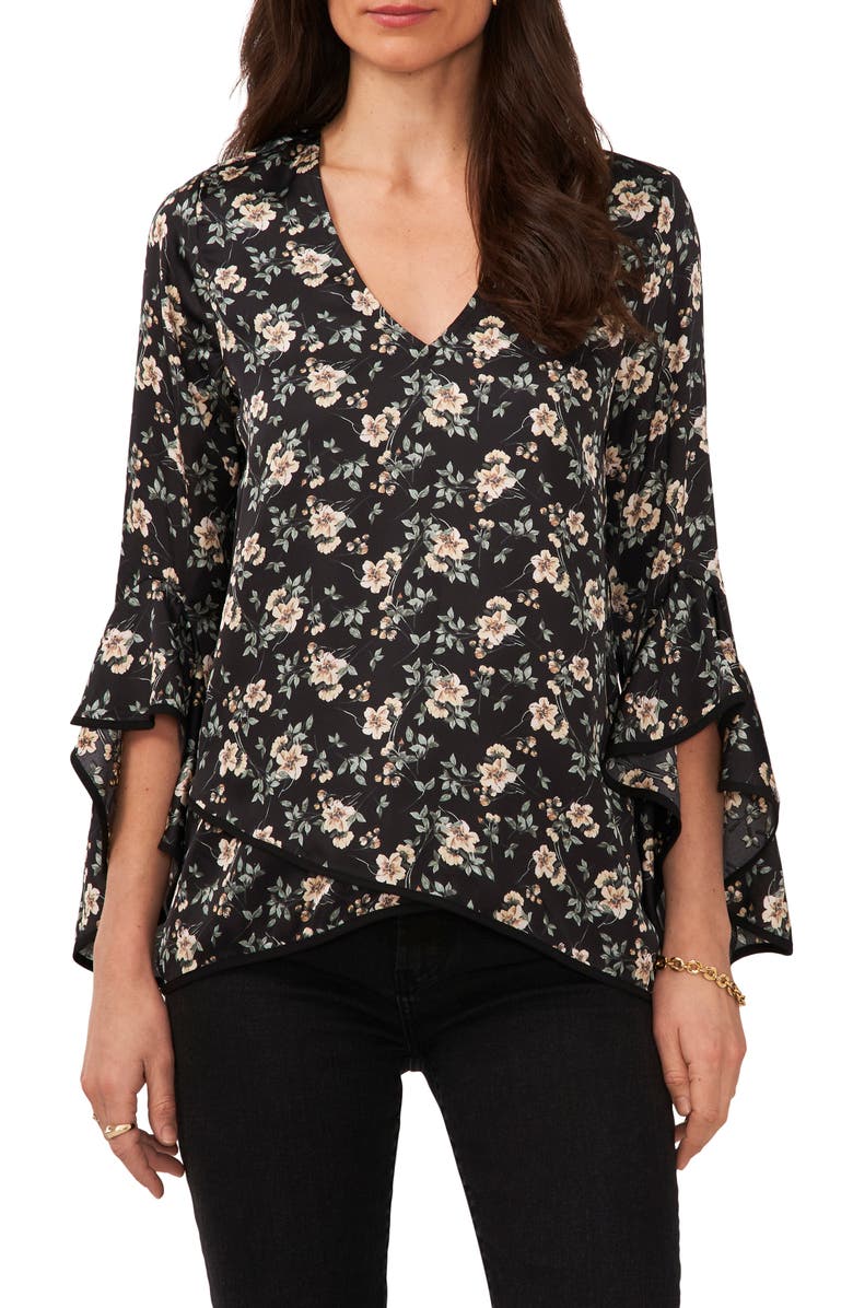 Vince Camuto Floral Print Bell Sleeve Top, Main, color,