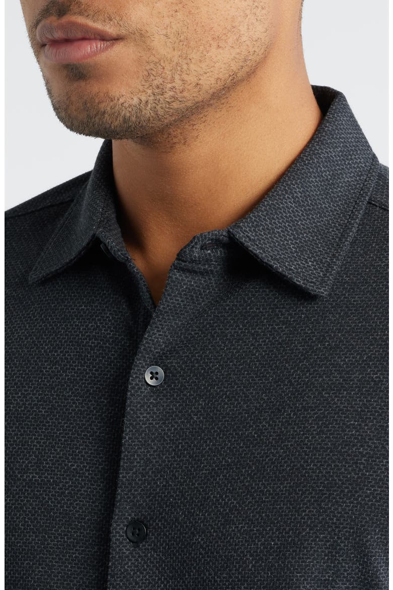 Keyes Slim Fit Microprint Short Sleeve Knit Button-Up Shirt, Alternate, color, BLACK