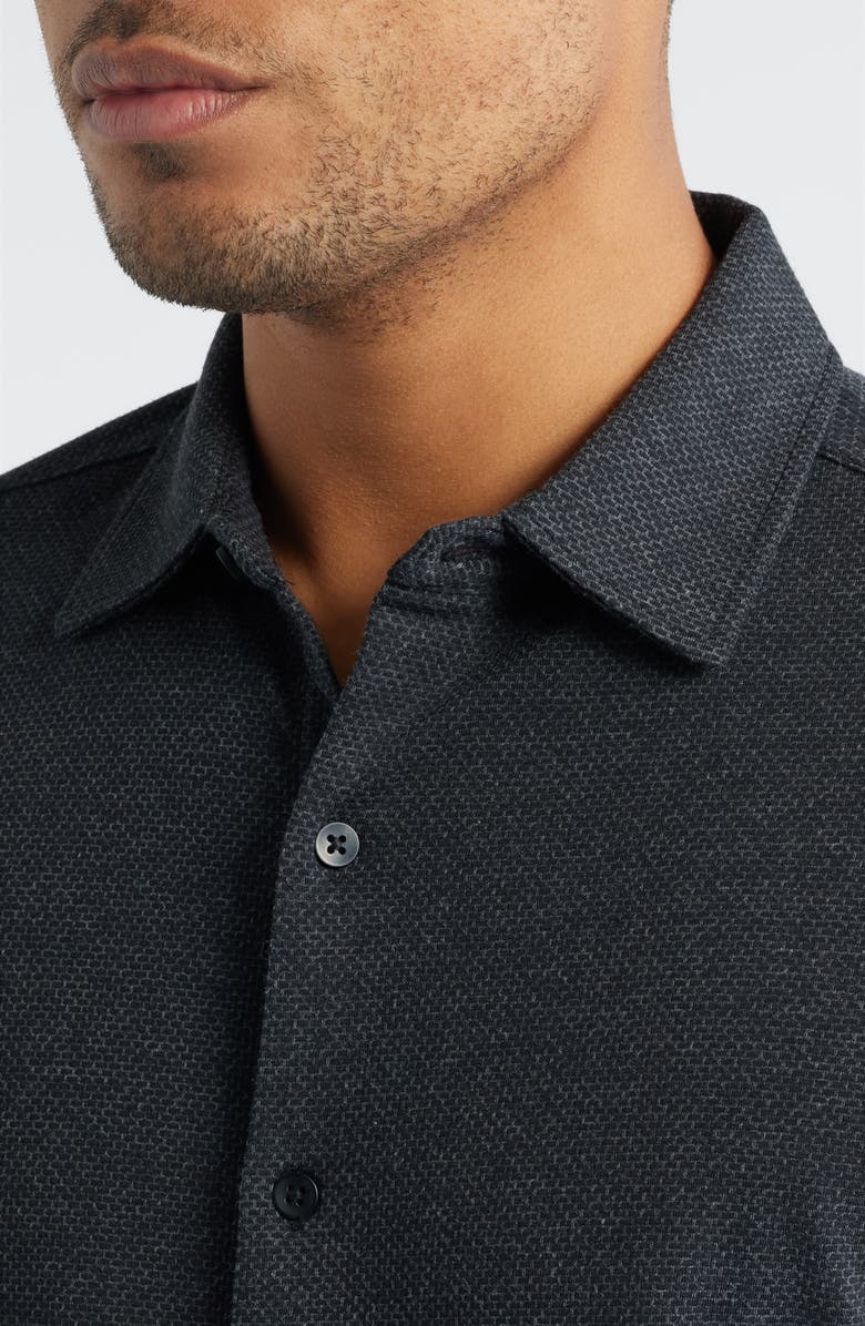 Robert Barakett Keyes Slim Fit Microprint Short Sleeve Knit Button-Up Shirt, Alternate, color, Black