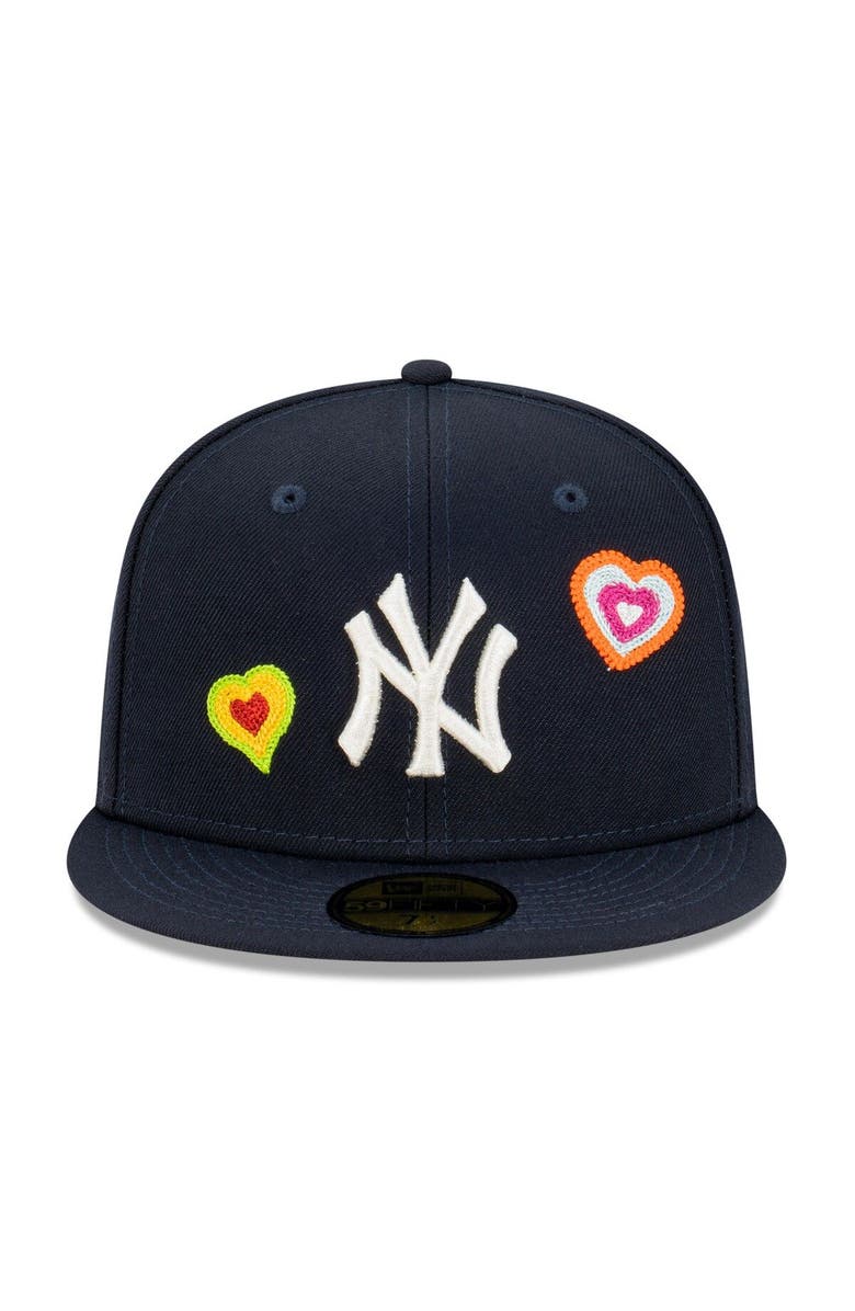 New Era Men's New Era Navy New York Yankees Chain Stitch Heart 59FIFTY Fitted Hat, Alternate, color,