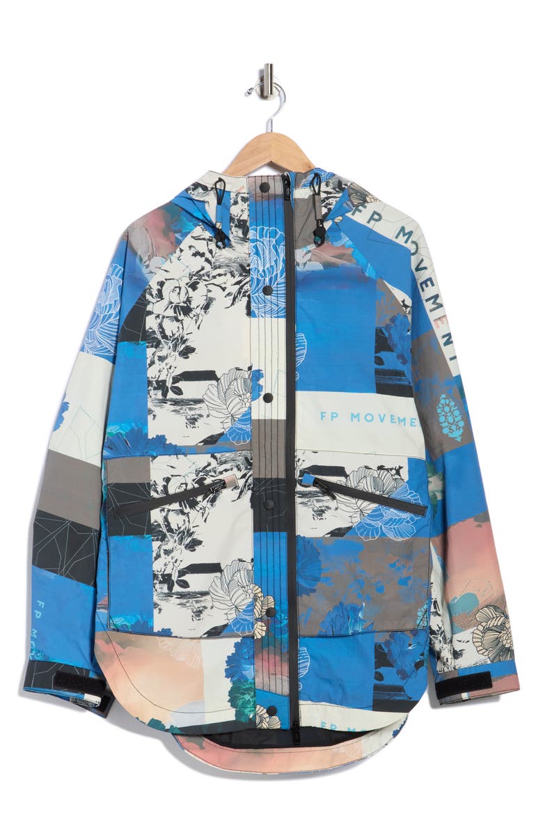 Free People Print Waterproof Rain Jacket, Alternate, color, Blue