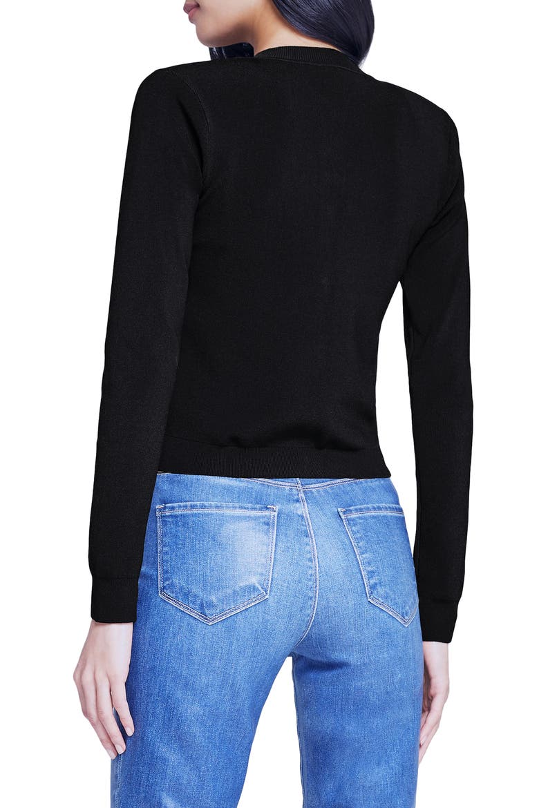 Toulouse Crewneck Cardigan, Alternate, color, BLACK