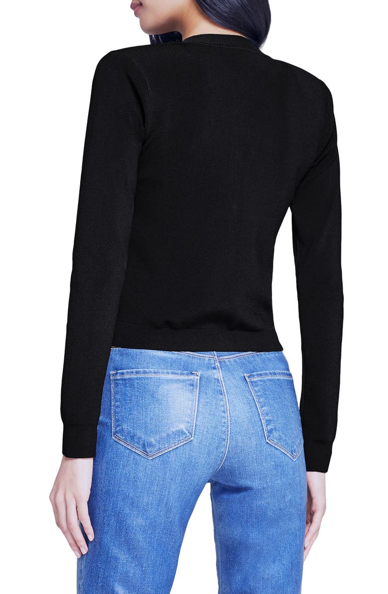 L'AGENCE Toulouse Crewneck Cardigan, Alternate, color, Black