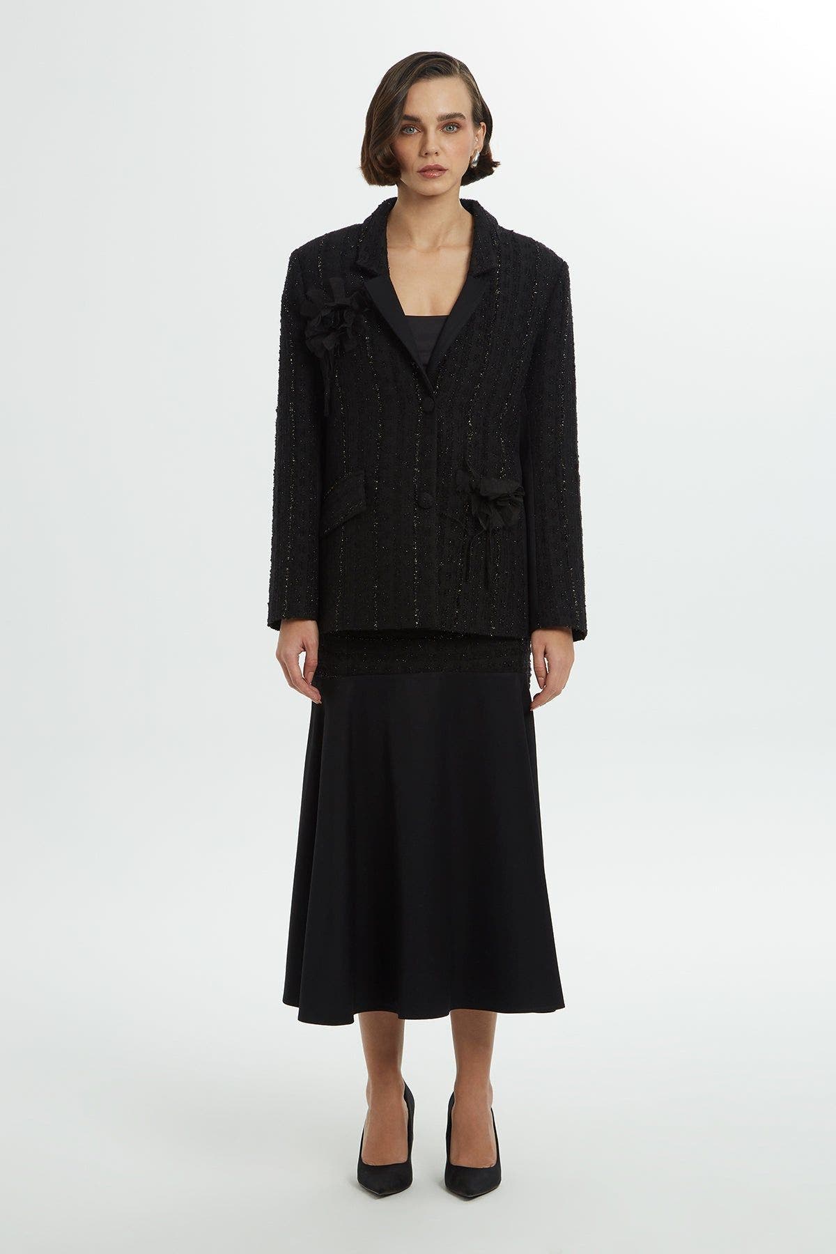 Double-Breasted Tailored Black Outerwear Jacket