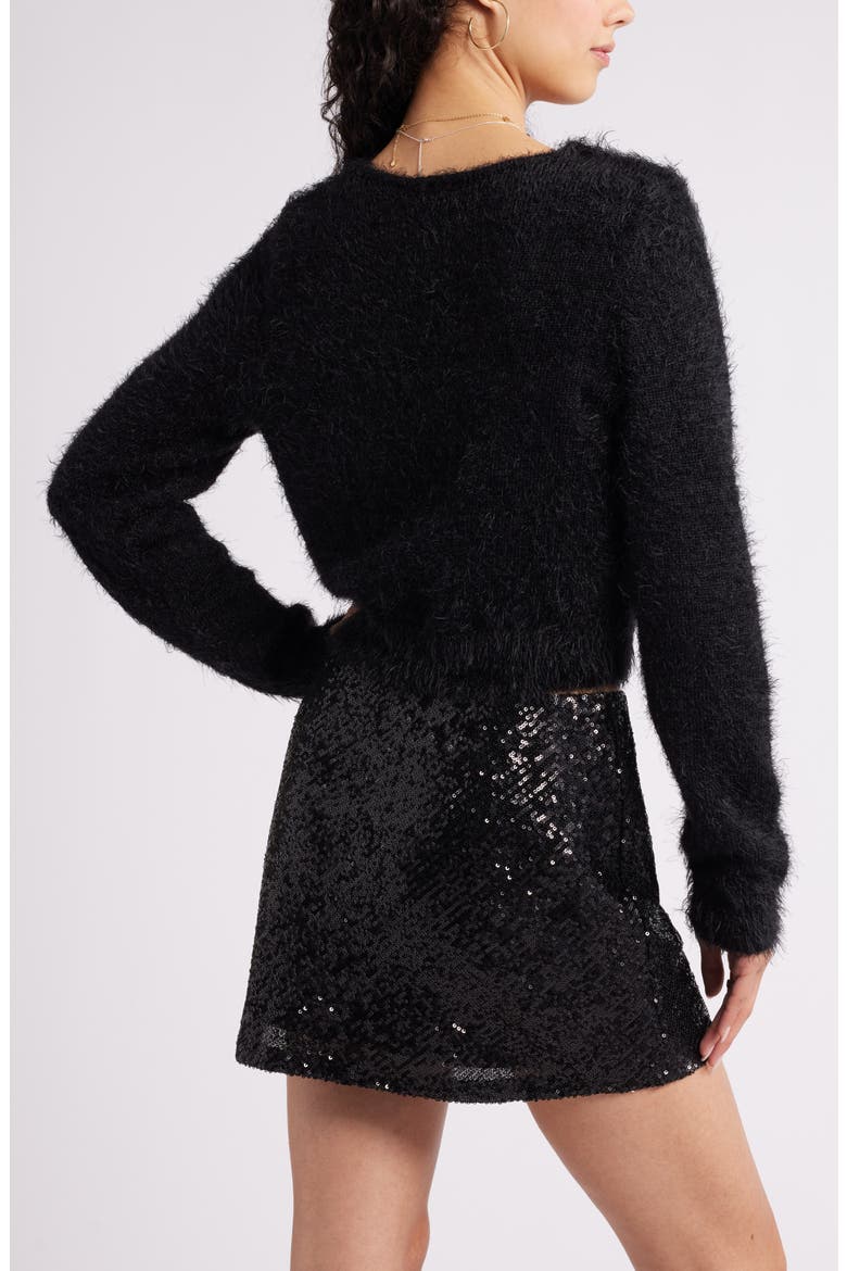 Eyelash V-Neck Crop Cardigan, Alternate, color, BLACK