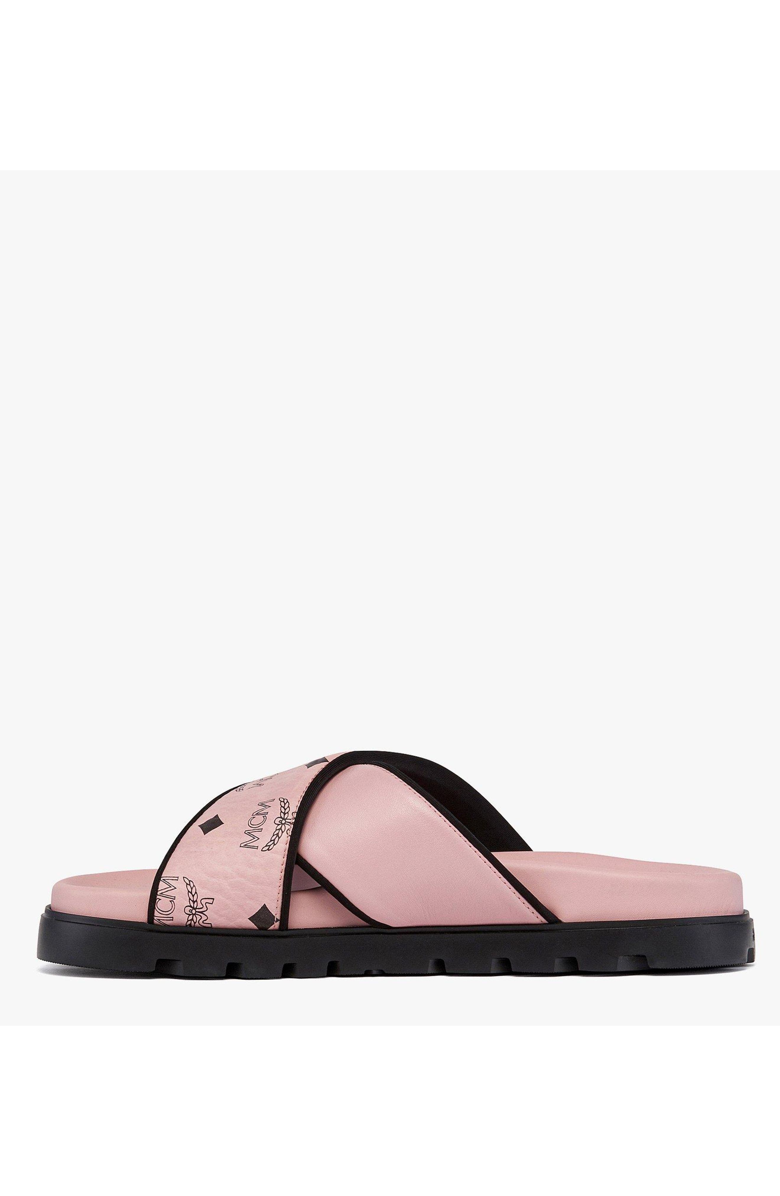 MCM Cross Sandal in Visetos Leather Mix, Alternate, color, Soft Pink