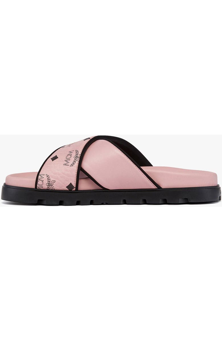 MCM Cross Sandal in Visetos Leather Mix, Alternate, color, Soft Pink