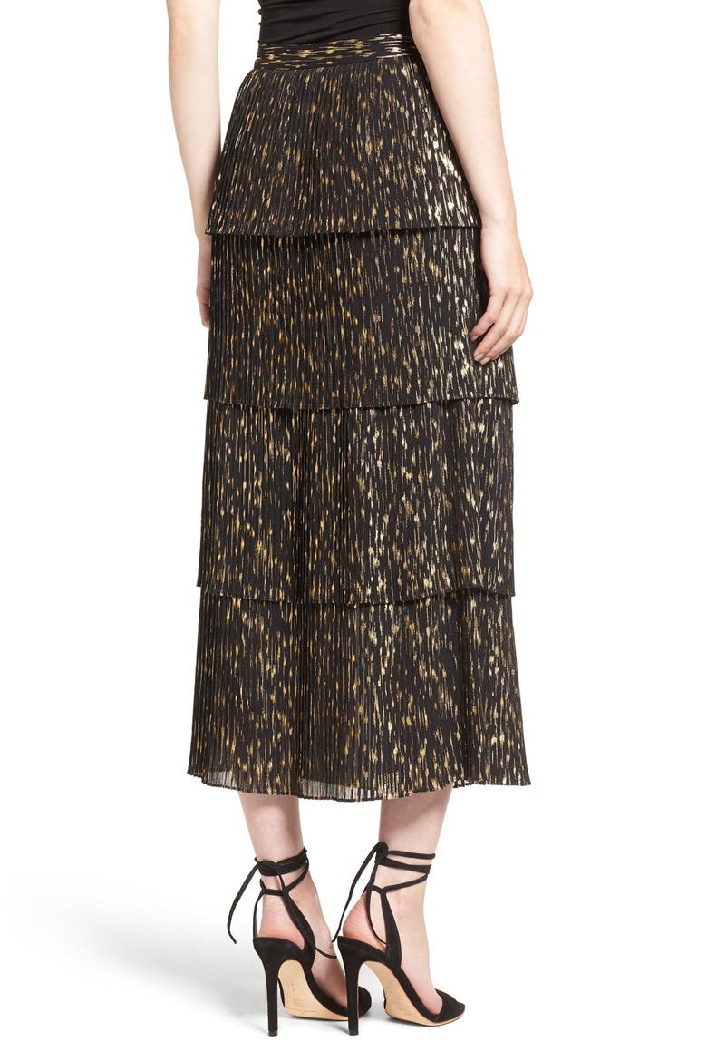 Accordion Pleat Midi Skirt, Alternate, color, BLACK- GOLD FOIL COMBO