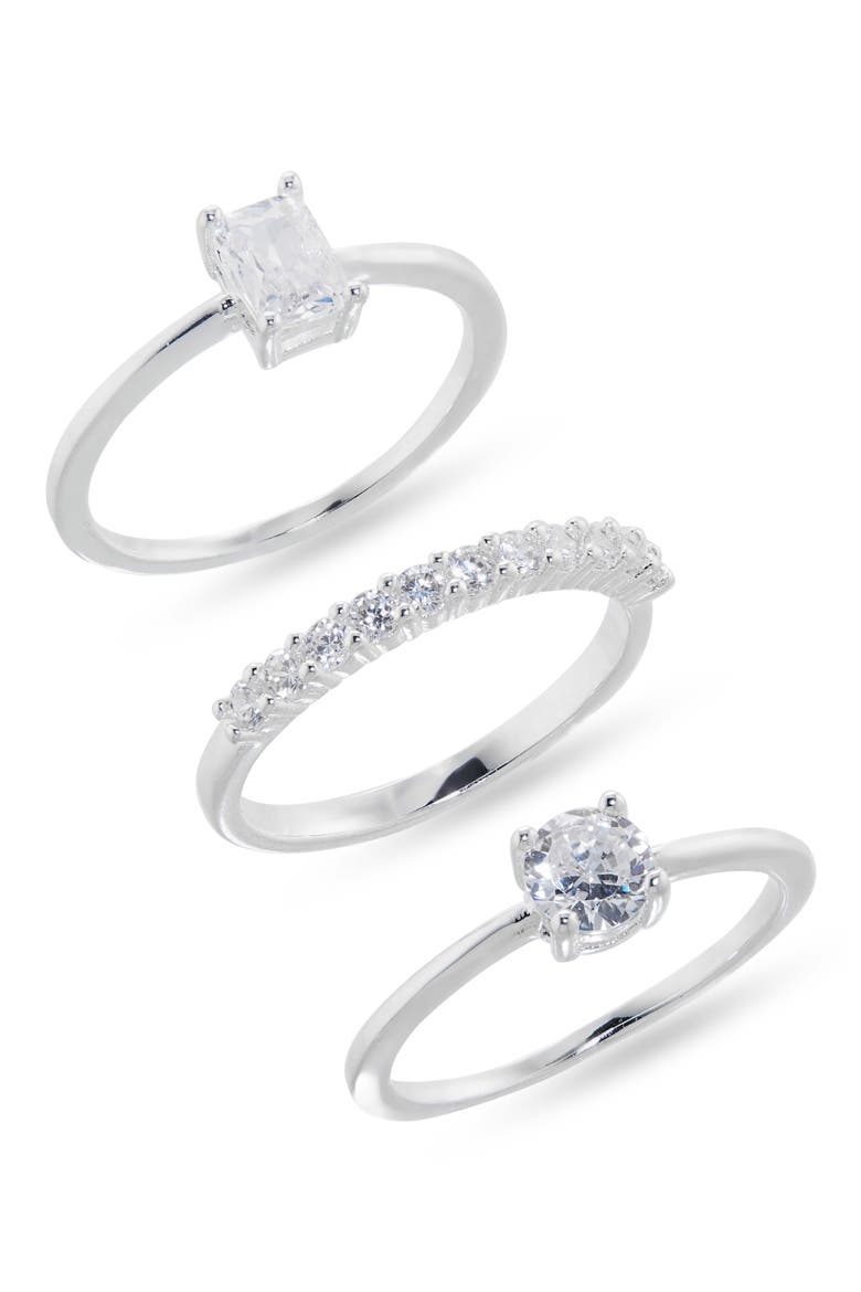 Set of 3 Cubic Zirconia Stackable Rings, Main, color, CLEAR- SILVER