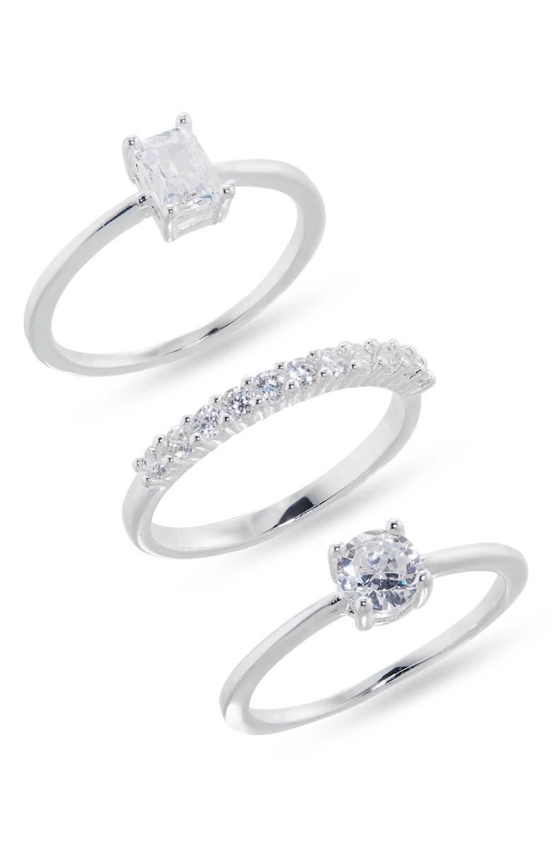 NORDSTROM RACK Set of 3 Cubic Zirconia Stackable Rings, Main, color, Clear- Silver