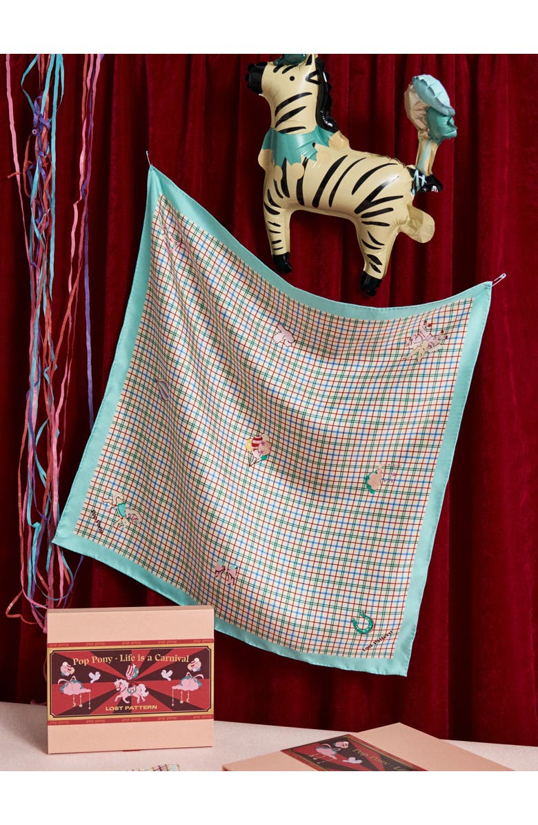 Lost Pattern "Pop Pony" Silk Bandana, Alternate, color, Lake Blue