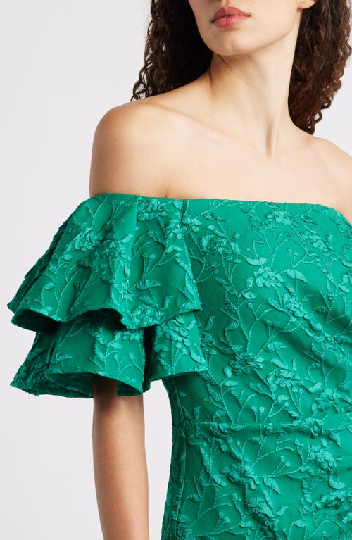 Eliza J Floral Embroidery Off The Shoulder Gown In Green