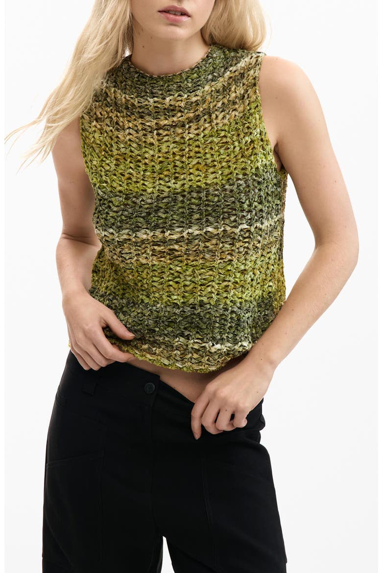 Stripe Sleeveless Cotton Blend Crochet Sweater, Main, color, GREEN