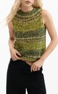 Desigual Stripe Sleeveless Cotton Blend Crochet Sweater