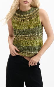 Desigual Stripe Sleeveless Cotton Blend Crochet Sweater