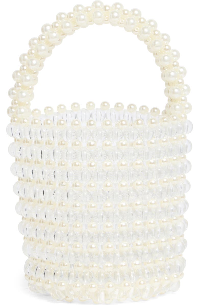 NATASHA Faux Pearl Bucket Bag, Main, color, Ivory