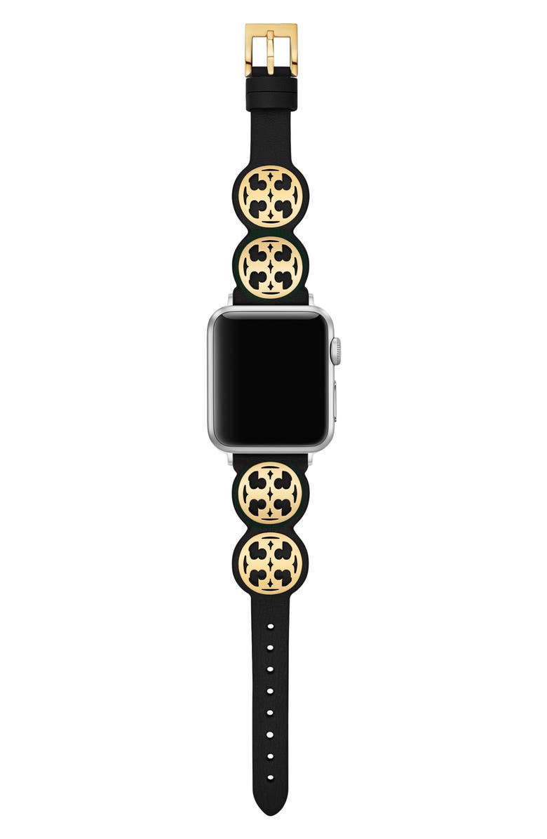 Tory Burch Miller Leather 20mm Apple Watch<sup>®</sup> Watchband, Alternate, color, 