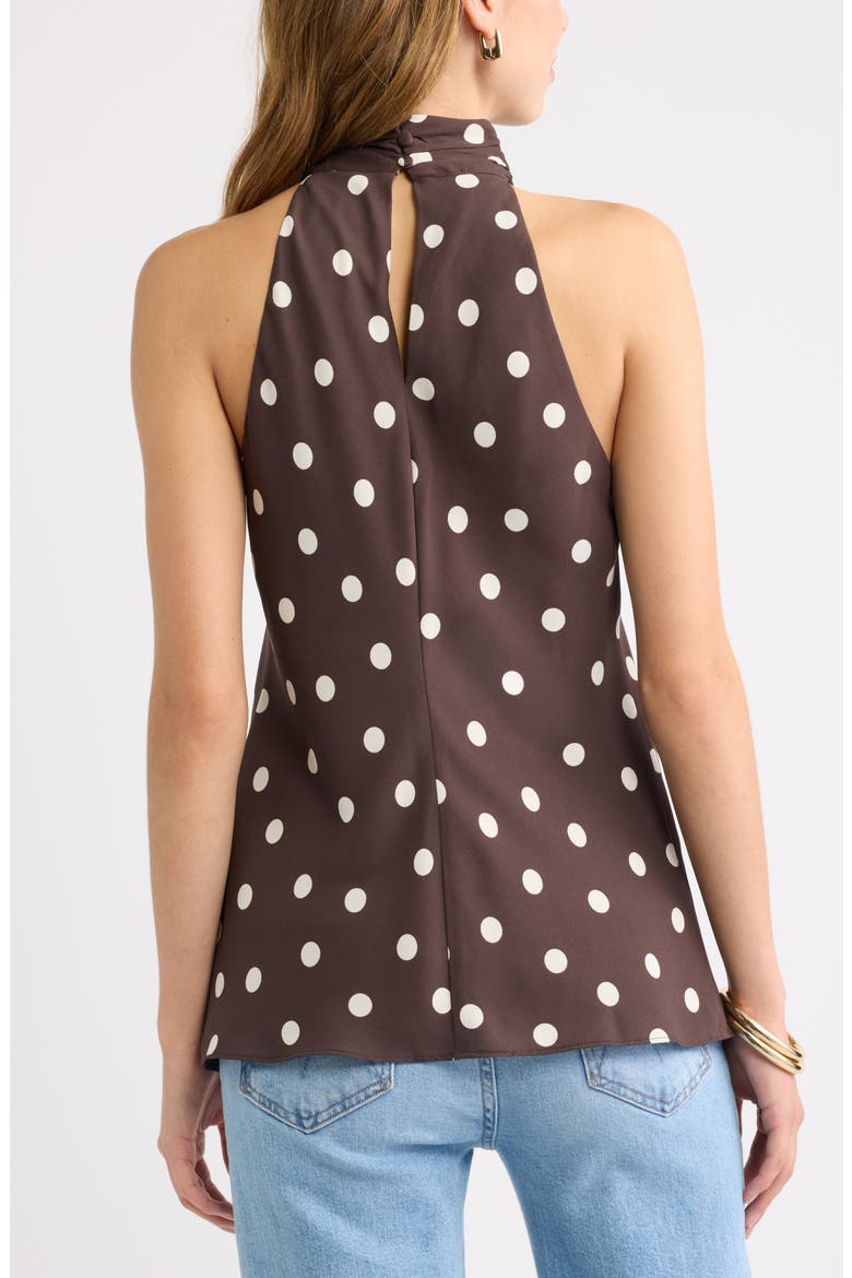 Scarf Detail Sleeveless Mock Neck Top, Alternate, color, BROWN- IVORY DOTTIE DOTS