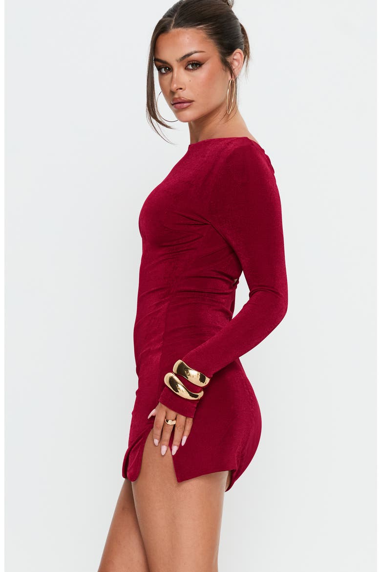 Corynn Long Sleeve Velvet Minidress, Alternate, color, DARK RED