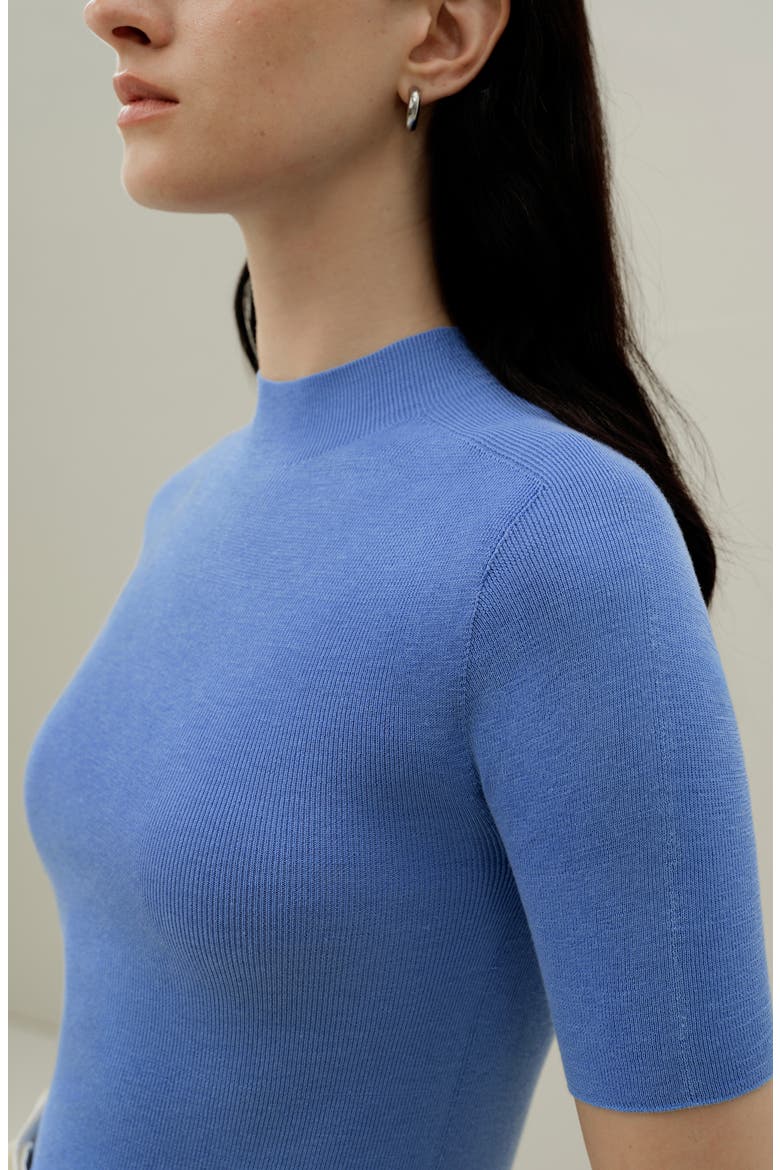Women's Seamless Silk-Cotton Slim-Fit Knit Top, Alternate, color, Malibu Blue