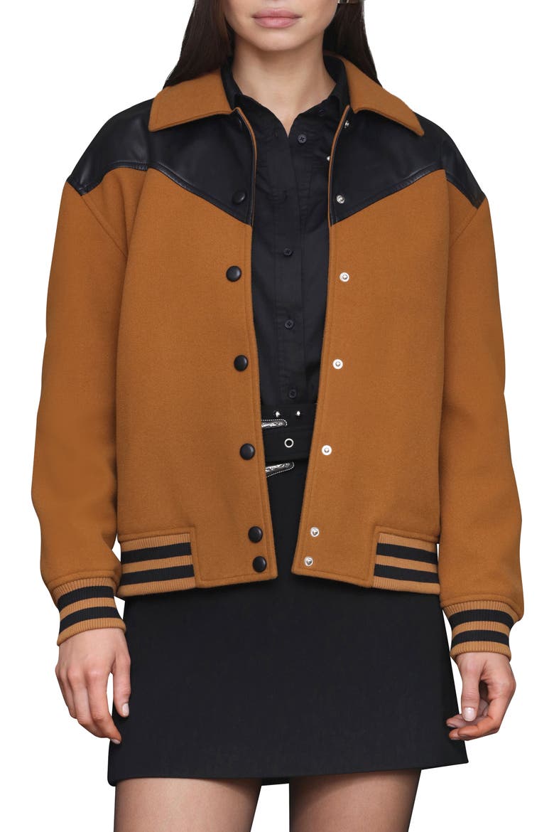 Oversize Western Varsity Jacket, Main, color, DARK CAMELBLACK