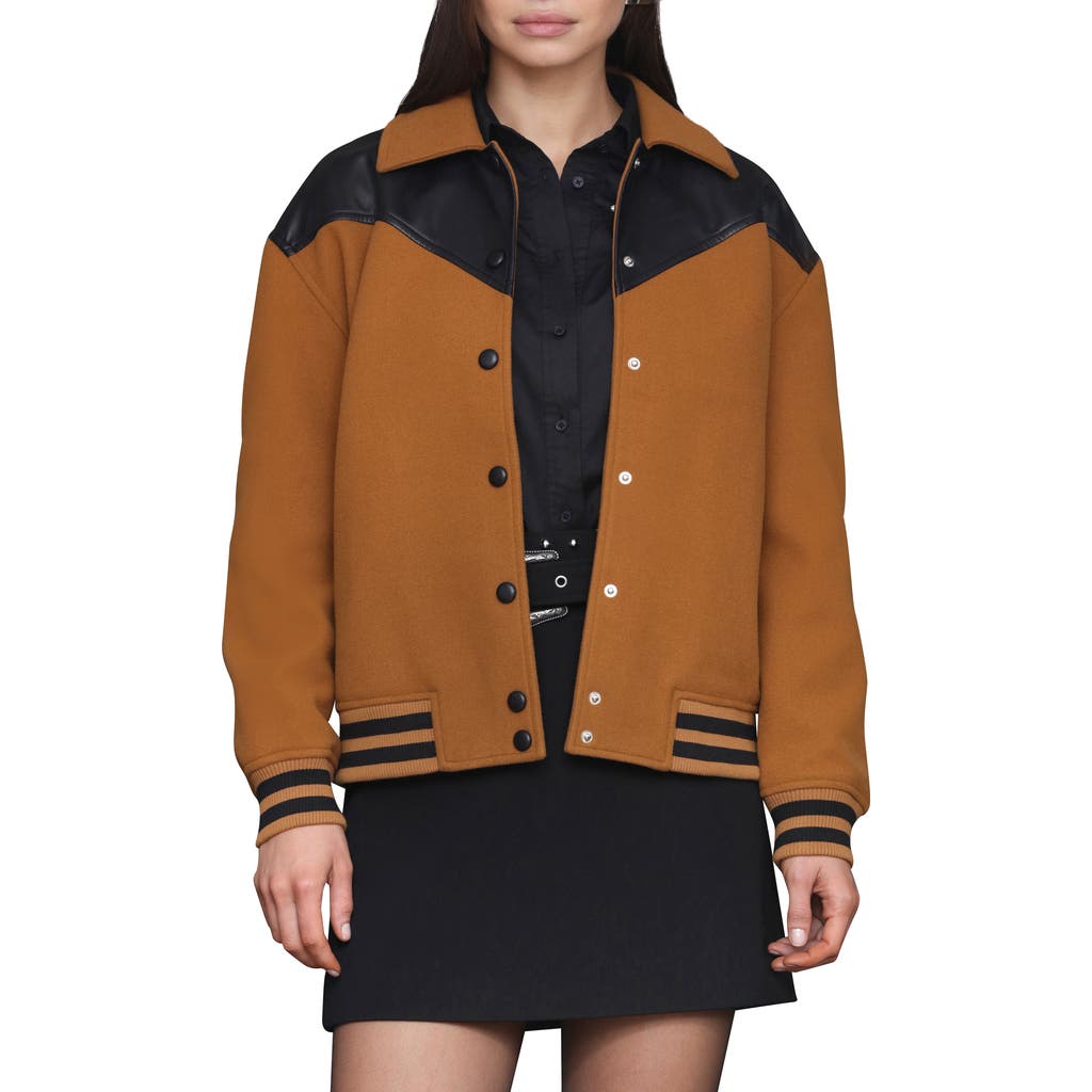 Avec Les Filles Oversize Western Varsity Jacket In Brown