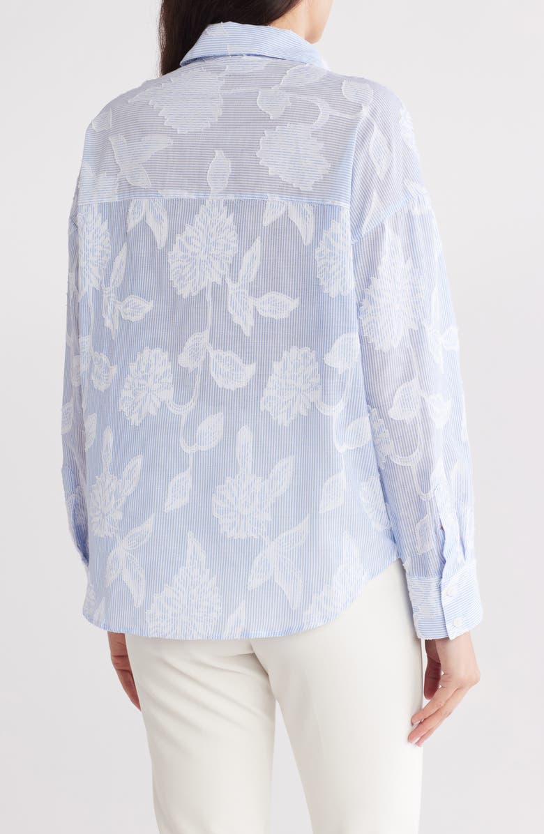 T Tahari Embossed Floral Stripe Button-Up Shirt, Alternate, color, 