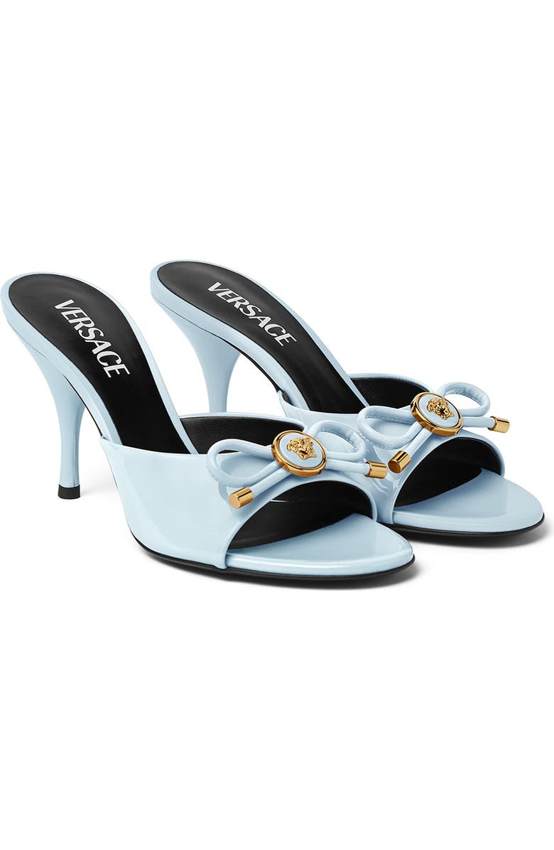 Versace Opera Bow Slide Sandal, Main, color, Pastel Blue Gold