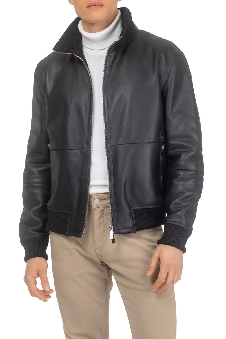 Men's Genuine Shearling Lamb Bomber Jacket, Alternate, color, Black