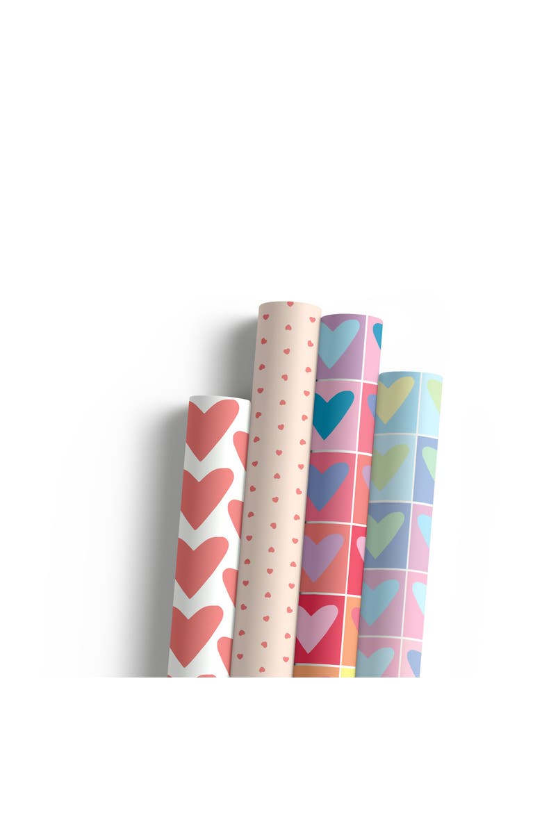 Eight Sheets Two-Sided "Hearts" & "Rainbow Hearts" Heavyweight Gift Wrap, Main, color, Multicolored