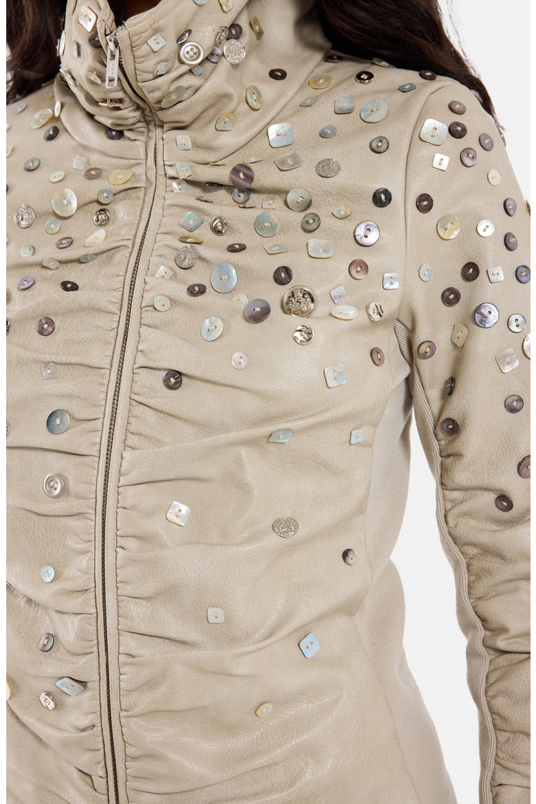 Button-Decorated Faux Leather Fitted Jacket, Alternate, color, BEIGE